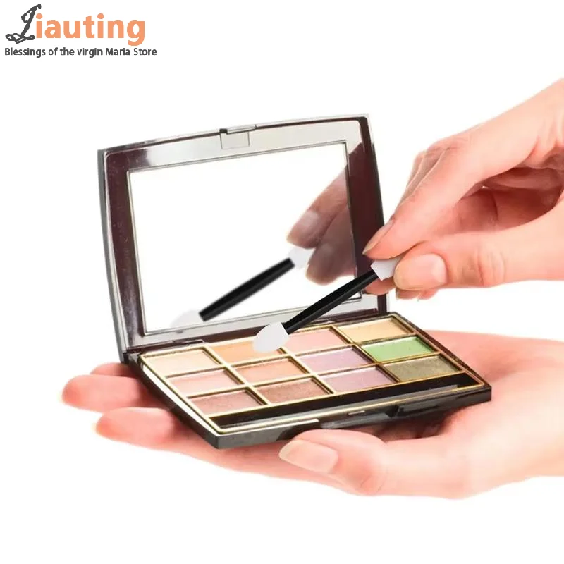 100/200 قطعة من إسفنجة ظلال العيون المزدوجة الجانبين للاستعمال مرة واحدة مع حاوية لفرش ظلال العيون وأداة توزيع المكياج #6