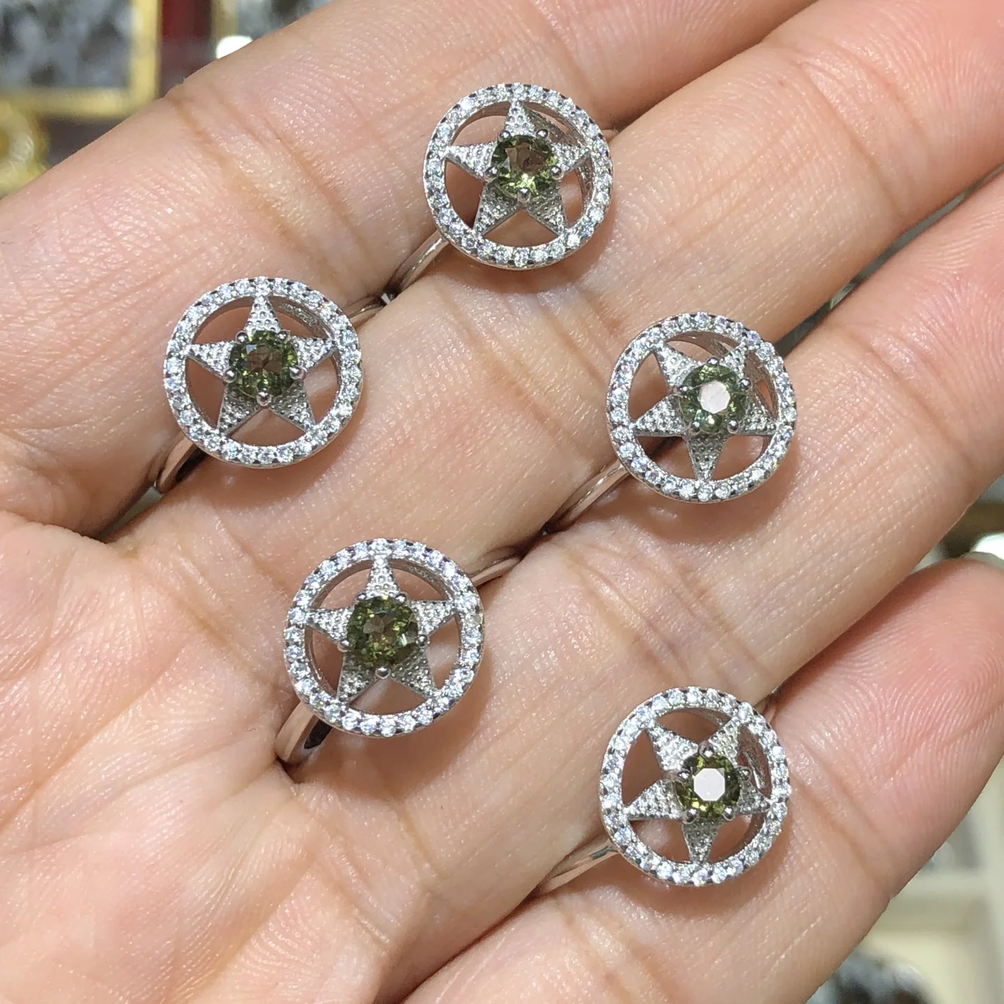 

1Pc Natural Czech Moldavite Ring 5MM Round Faceted 925 Sterling Silver Star Resizable Reiki Healing Stone Jewelry Gift For Women