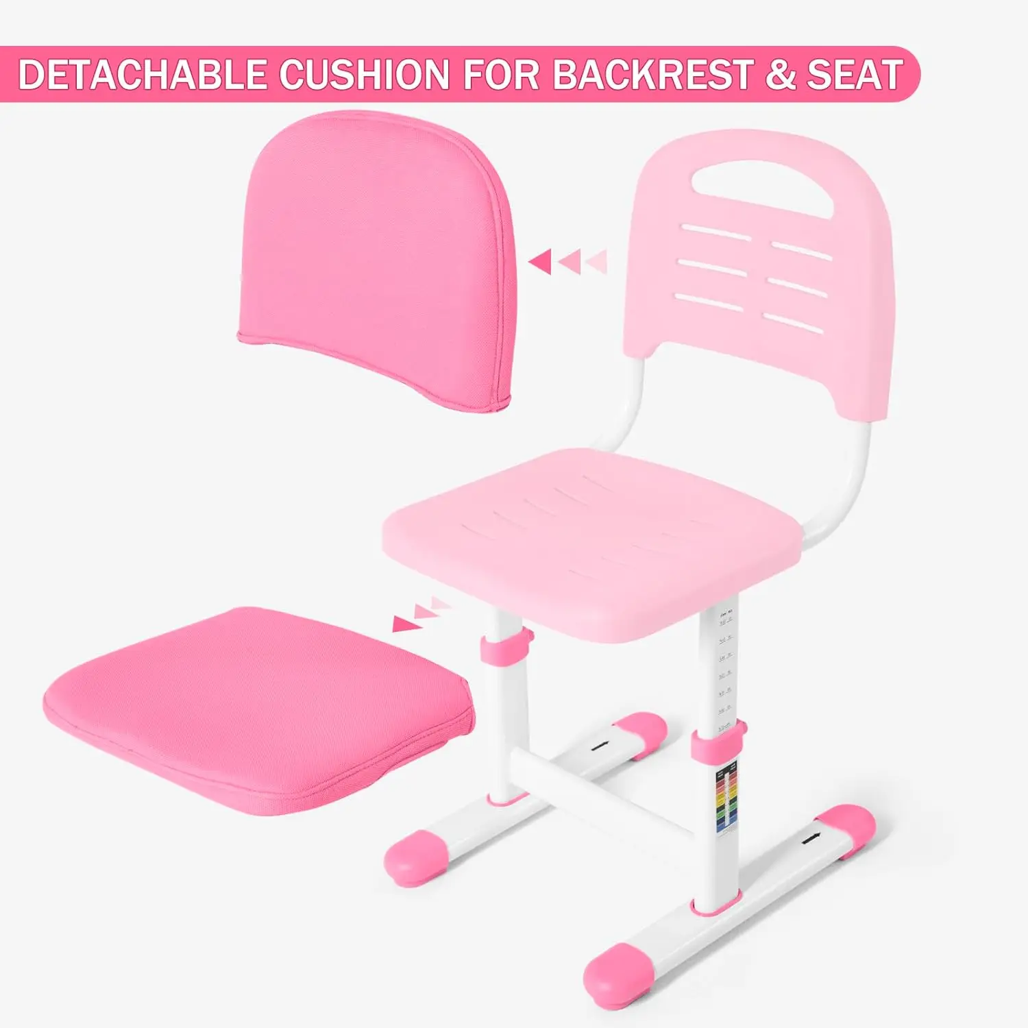 Artist hand Kids Study Table and Chair Set,Adjustable Girls School Writing Study Table,with Large Writing Board LED Pull Out Dra