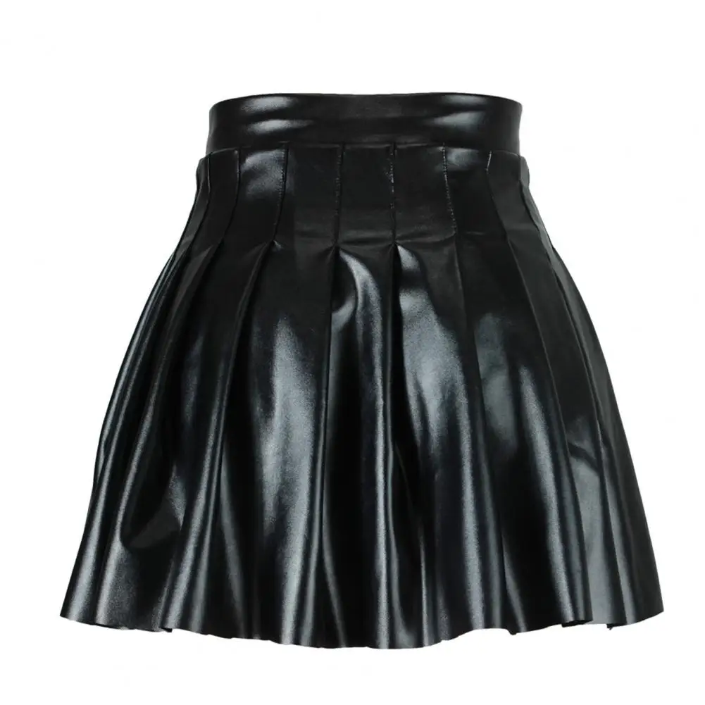 Club Skirt Soft Skirt Stylish Women\'s Faux Leather Pleated Skirt High Waist A-line Design Loose Hem for Clubwear Parties Dance