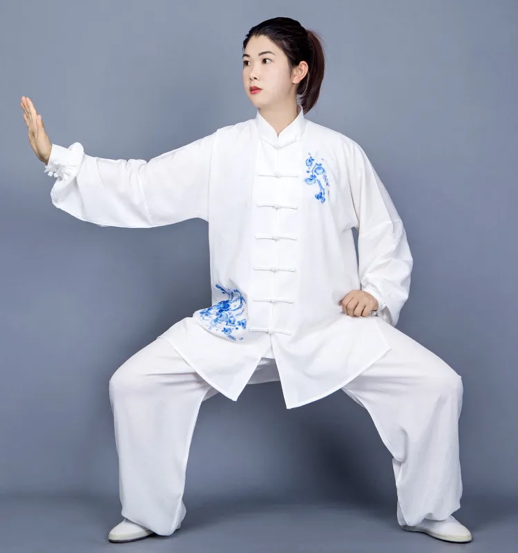 Tai Chi Uniforms Traditional Chinese Embroidered Martial Arts Exercise Clothing Long Sleeve WingChun Suit Unisex KungFu Uniform