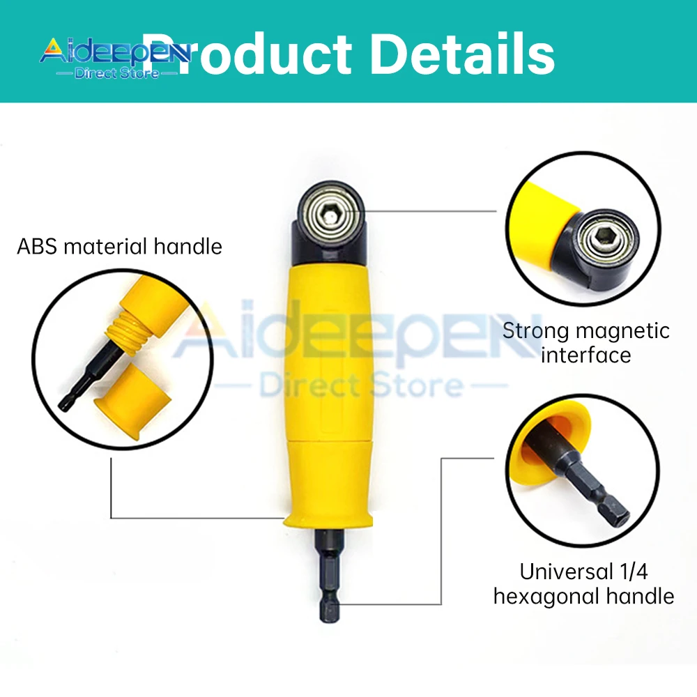 90 Degree Electric Screwdriver With Yellow Extended Hexagonal Handle And High Torque Universal Drill Screwdriver Head