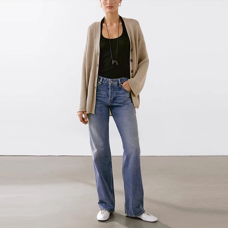 

Ele V-Ne Knitwear Faionable Women's Sle Summer 2025 New Arrival Polyester Fiber Long Sve Regular Fit Open Cardigan