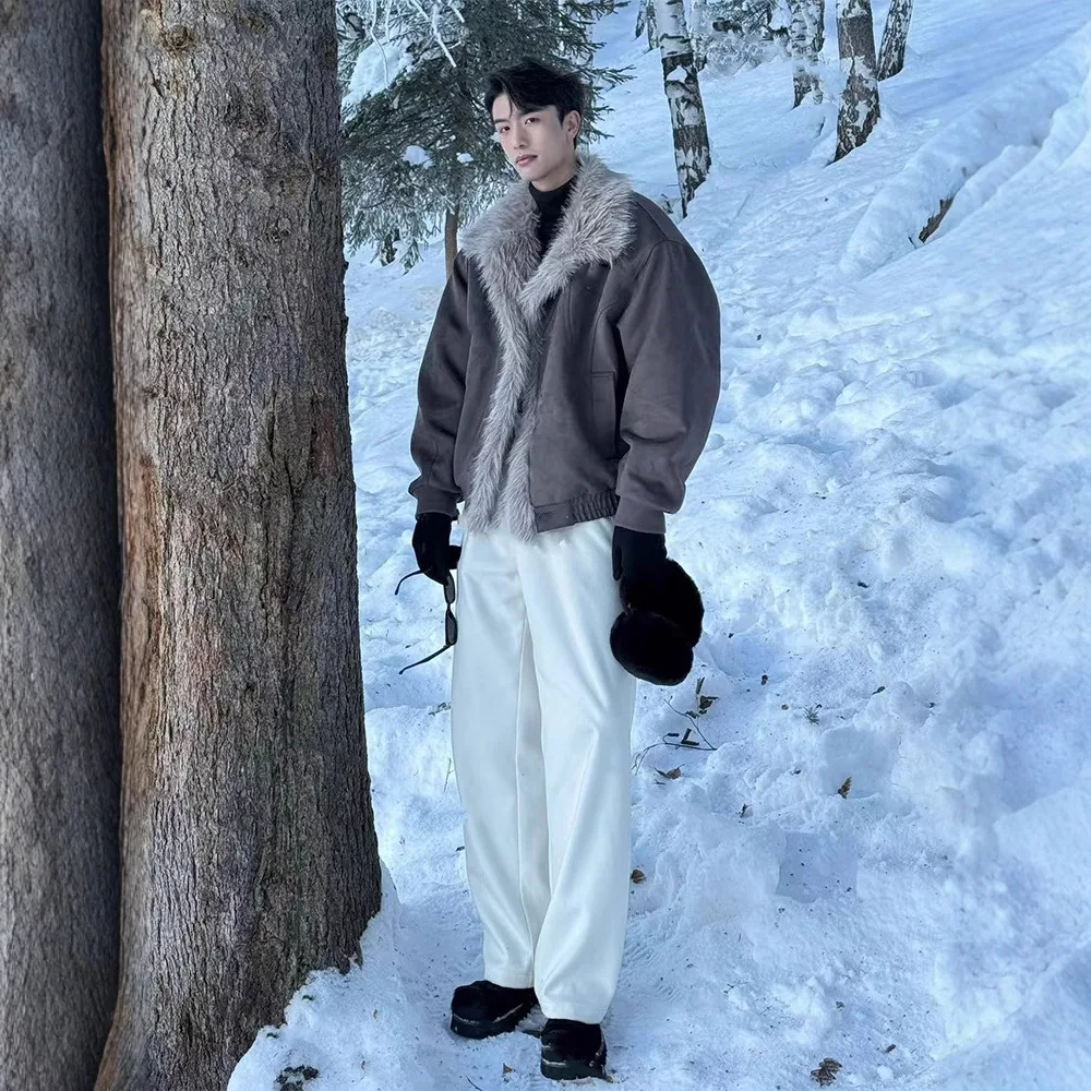 سترة رجالي مبطنة بالقطن من فراء النسر شتوية سميكة ودافئة وطية صدر السترة على الطراز الأمريكي تصميم معطف سترة ملابس خارجية