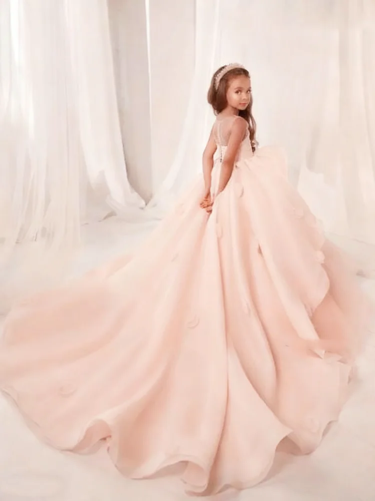 فستان سهرة للأميرة للأطفال الصغار والأطفال فستان فتاة الزهور مع زينة لحفلات أعياد الميلاد وحفلات الزفاف الأولى #4