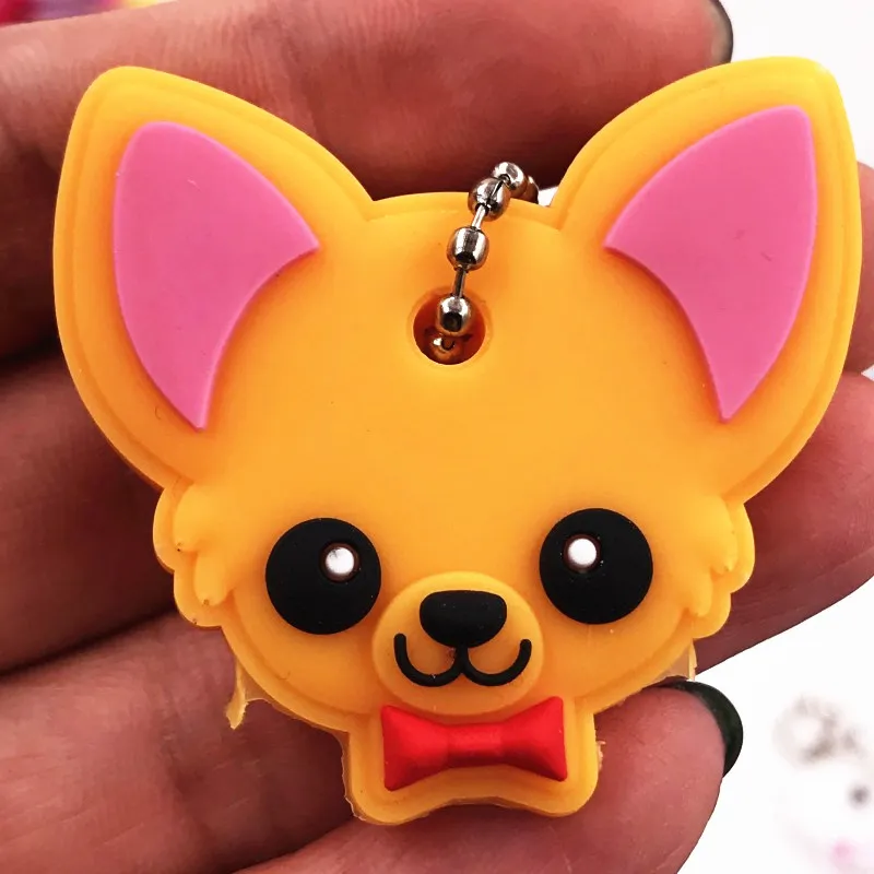 10Pcs/lot Cartoon Cute Key chain Women Man Key Cover Cap PVC Animal Kids Key Ring Cat Character Key Holder Dog Icon Keychains
