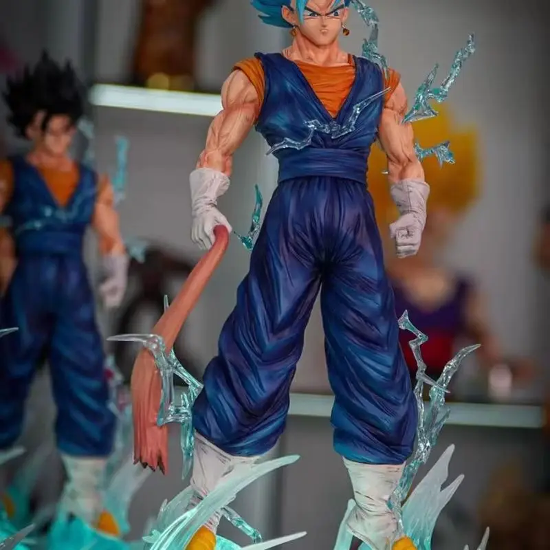 Jt brinquedos dragon ball z jt estátua 38cm/14.96 polegada vegetto figura 3 cabeças substituir super saiyan figuras de ação coleção modelo presente