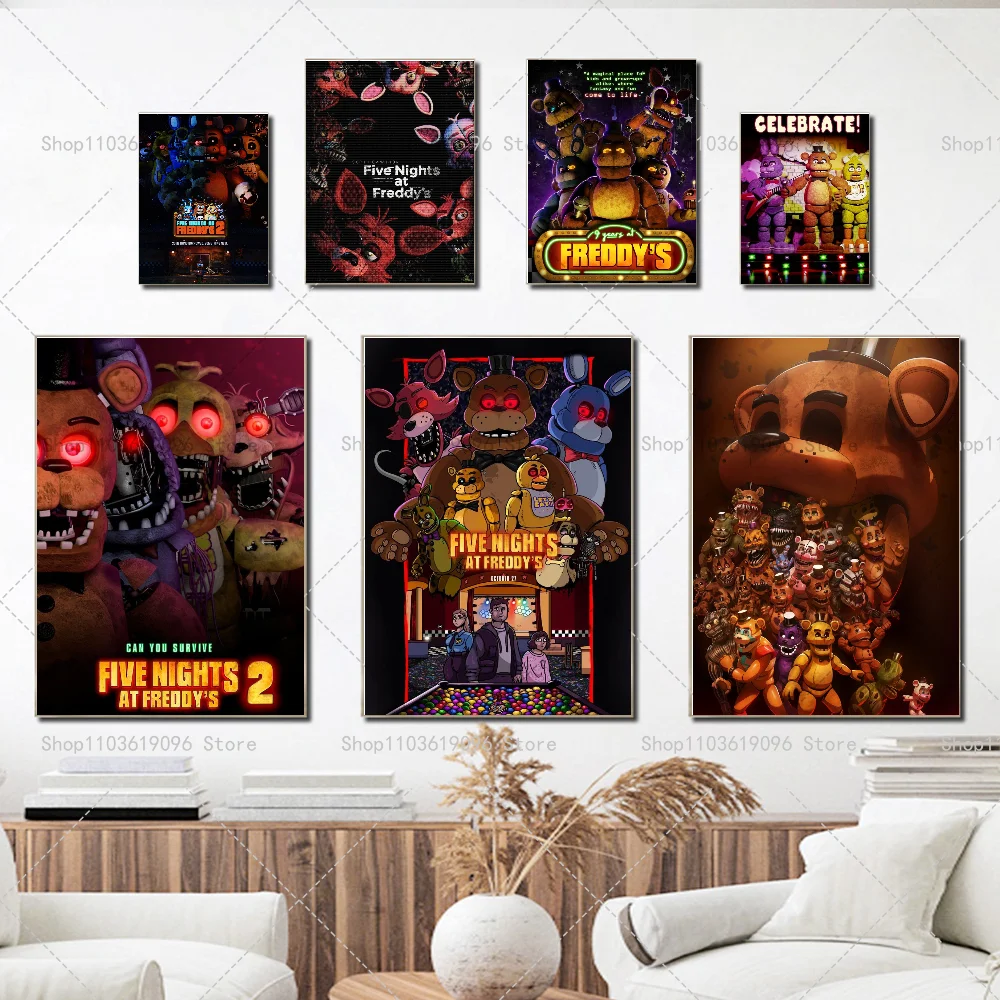 Popula Game Movie FNAF Five-nights-At-Freddys Poster Self-adhesive Art Waterproof Paper Sticker Coffee House Bar Room Wall Decor