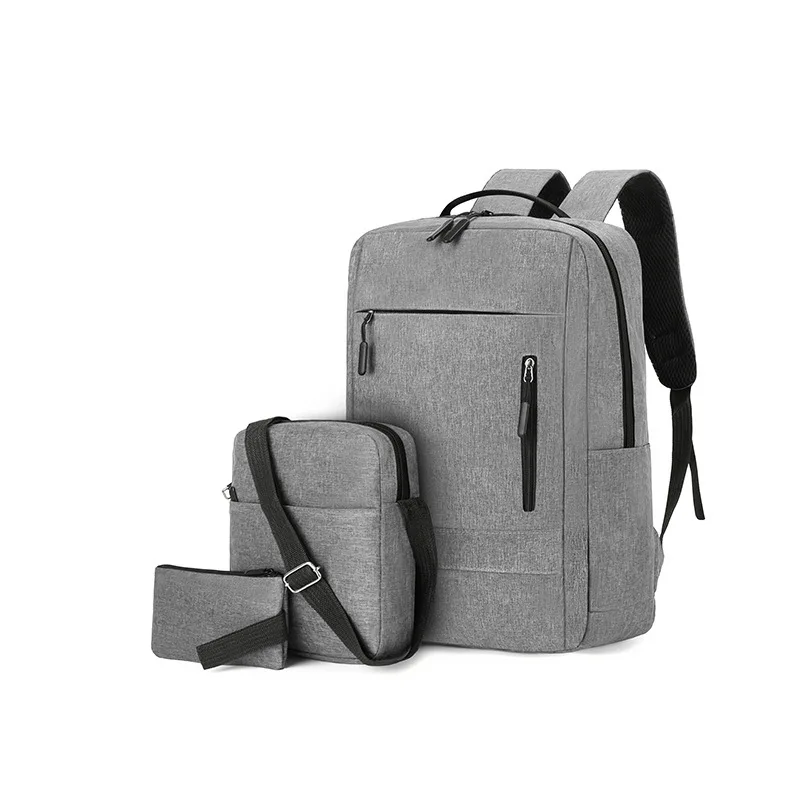 Three piece laptop casual business men's simple solid color large capacity student backpack