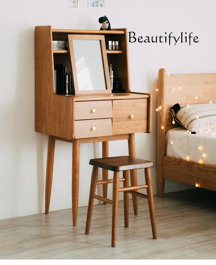 

Nordic Solid Wood Small Apartment Dressing Table Simple Multi-Functional Makeup Table