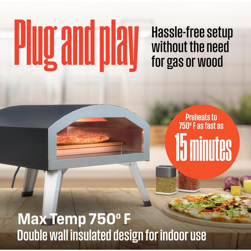 Pizzata 12E - Electric Pizza Oven w/ 12 Inch Ceramic Stone, Heats up to 750 Degrees for Countertop Artisan Style Pizza