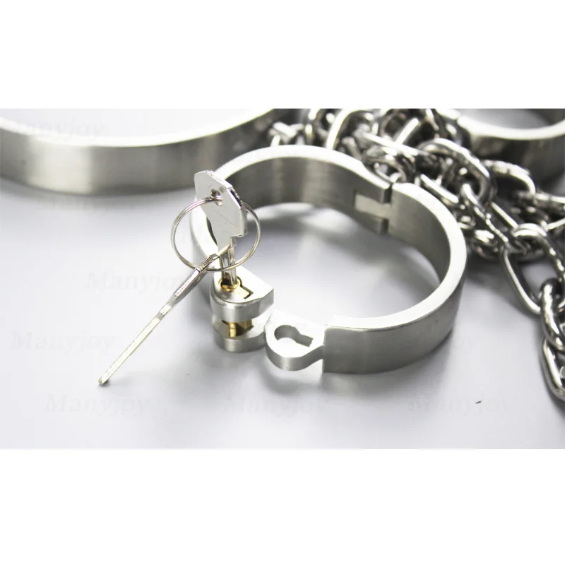 Stainless Steel Restraints Hand/Ankle Cuffs Neck Collar with Chain Lockable Bondage BDSM Reatraint Sex Toys for Women Men