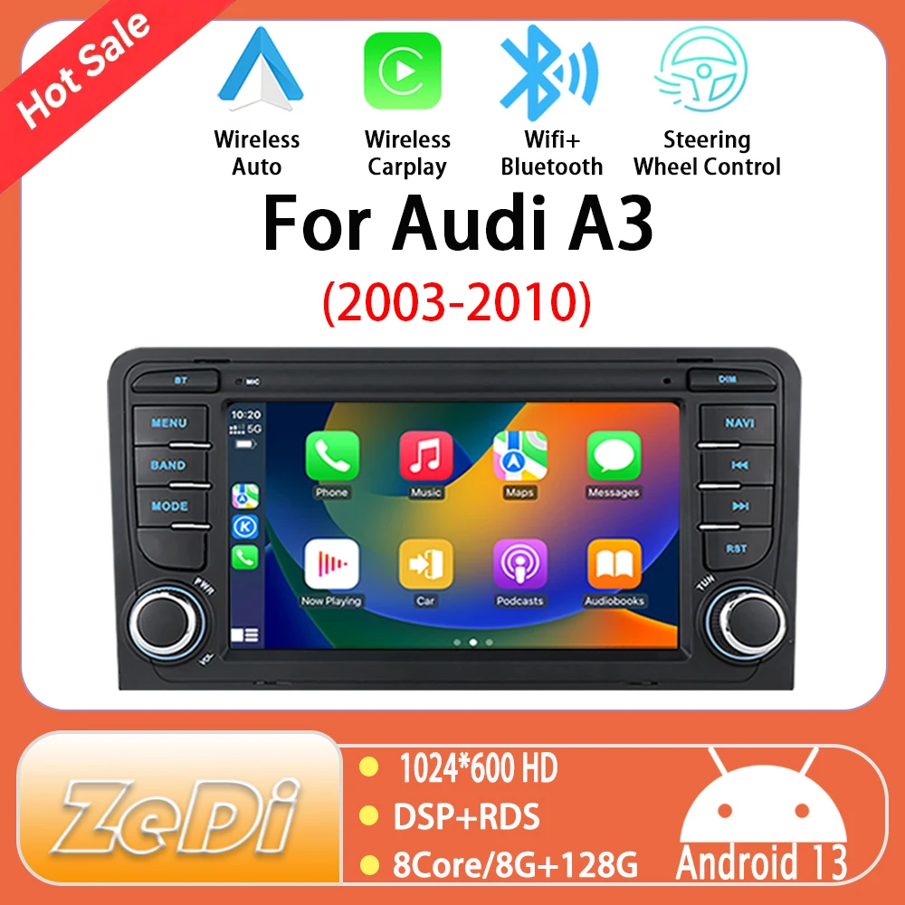 Suitable for Audi A3 (2003-2010) 7inch Android 13 Car Radio Touch Screen Multimedia Player GPS Navigatio Wireless Carplay BT WiF