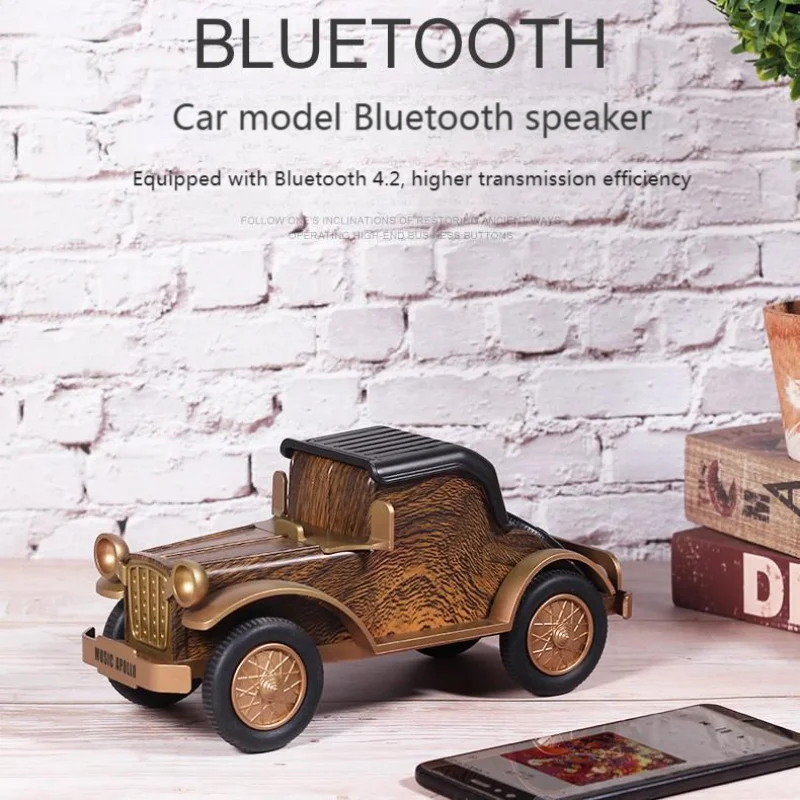 

Vintage Car Bluetooth Speaker Wood Material 3D Stereoscopic Car Model Radio Subwoofer Support TF Card Portable Retro Sound Box