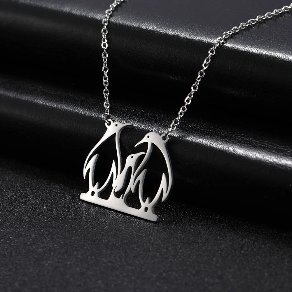 Amaxer Stainless Steel For Women Lover's Necklace Penguin Family Silver Color Pendant Necklace Wedding Party Jewelry Gift