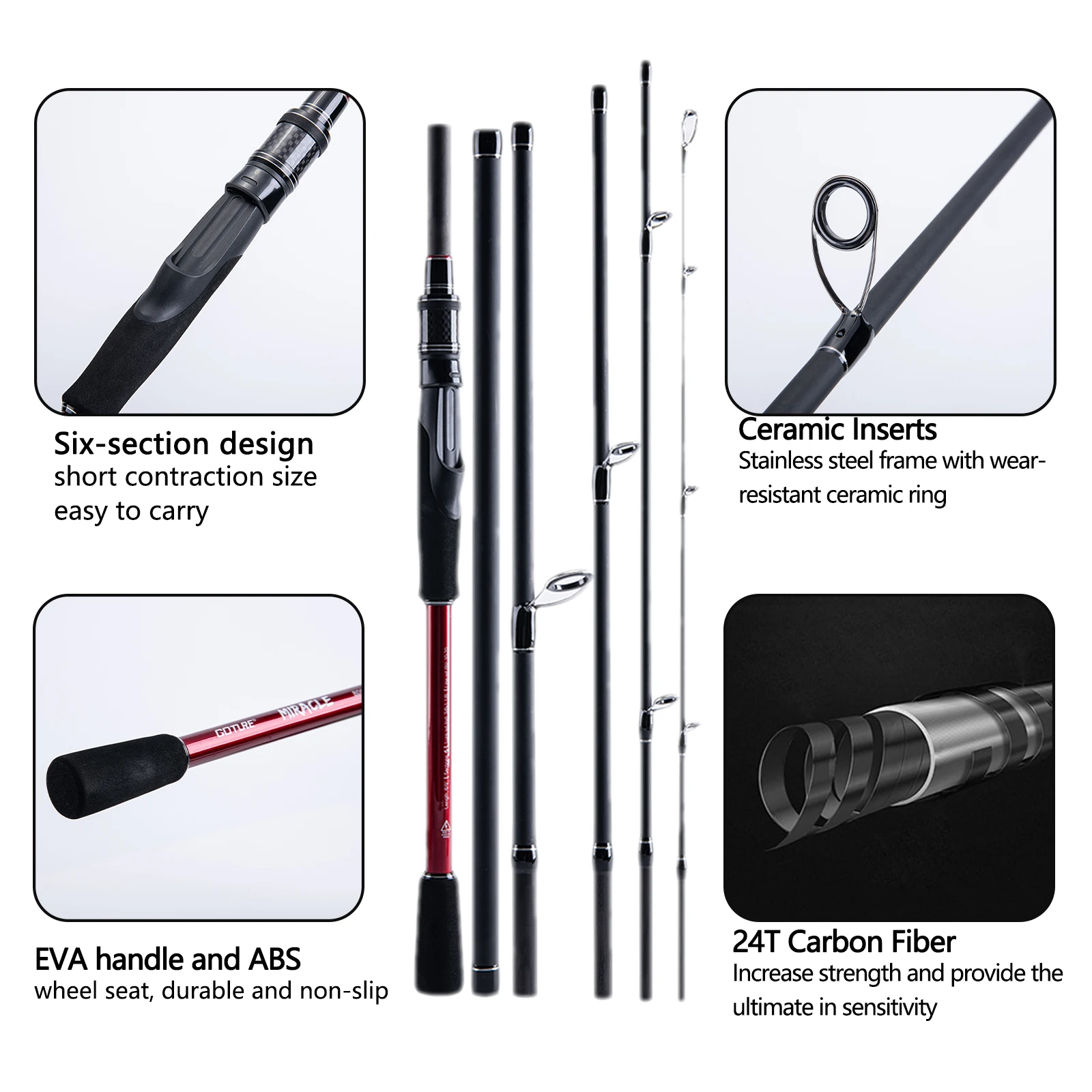 Goture 1.98M 2.1M 2.4M 2.7M Spinning Fising Rod 5/6 Sections Fast Ultralight Bass Lure Pole M/MH Power 24T Carbon Fiber Carp Rod