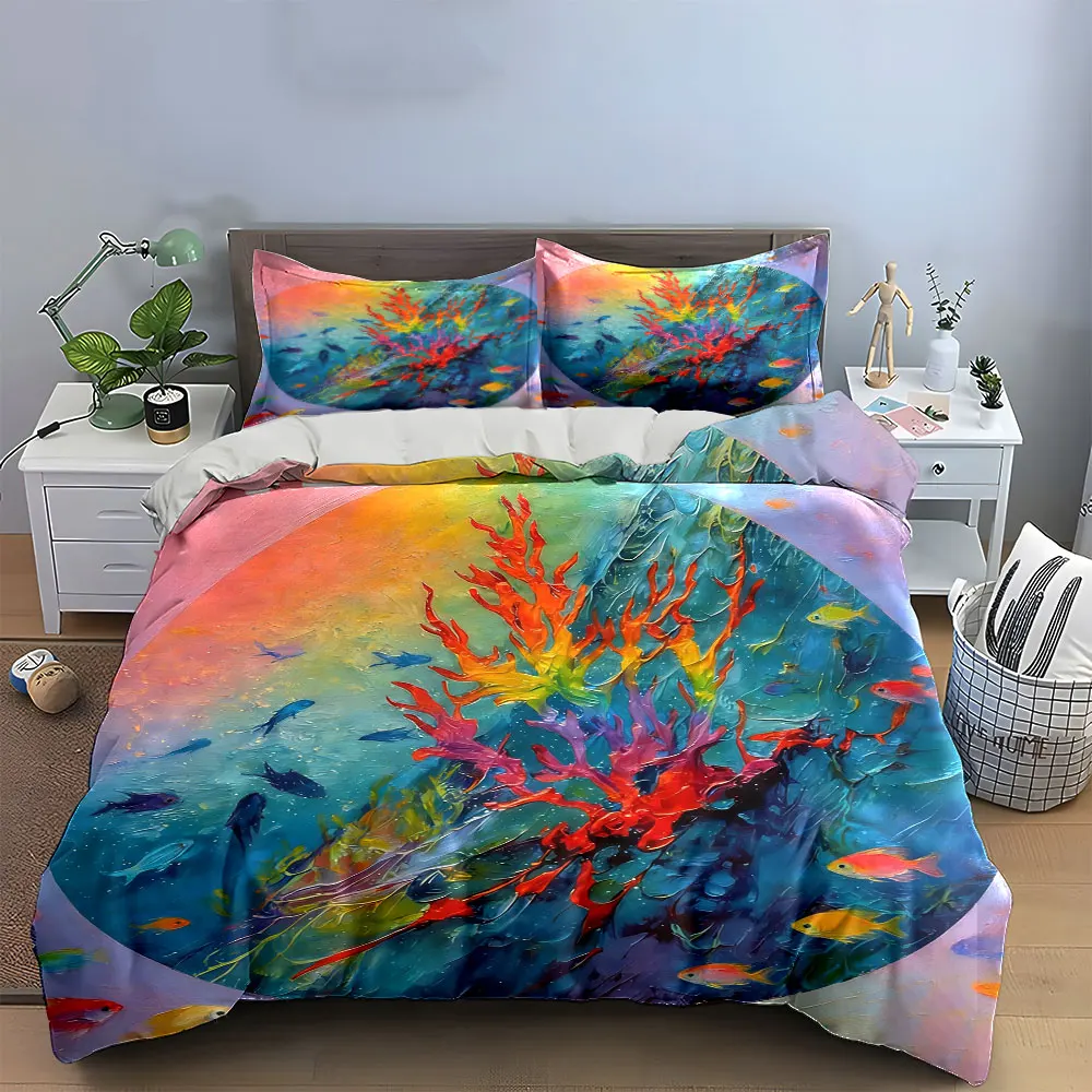 

Colorful Ocean Coral Art Decor Soft Comfortable Duvet Cover Bedding Set Included 1*Duvet Cover & 2*Pillowcases, gift