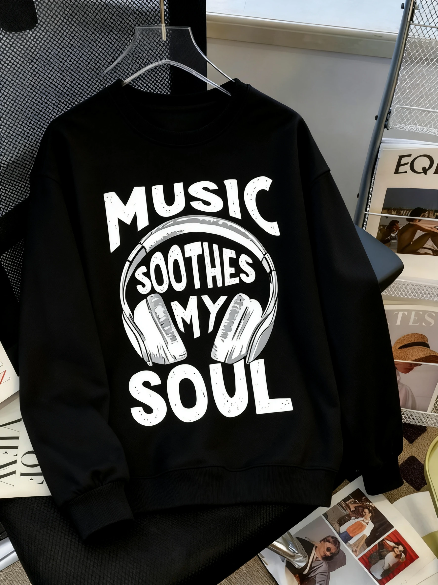 

Headphones Graphic Printing Autumn and Winter Men's and Women's Sweatshirts Casual Loose Outdoor Street Sports Training Brand