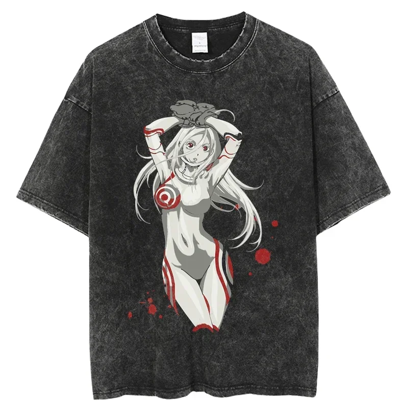 Man summer t-shirt Japanese Anime Deadman Wonderland Washed t shirt Cartoon Harajuku Unisex T-Shirt Oversized Short Sleeve