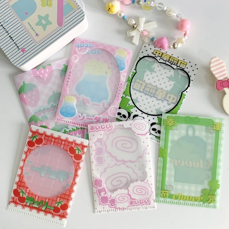 6Pcs/lot Cute Strawberry Panda Card Holder Korean Idol Card Protective Film Sleeves Photocard Collect Bag