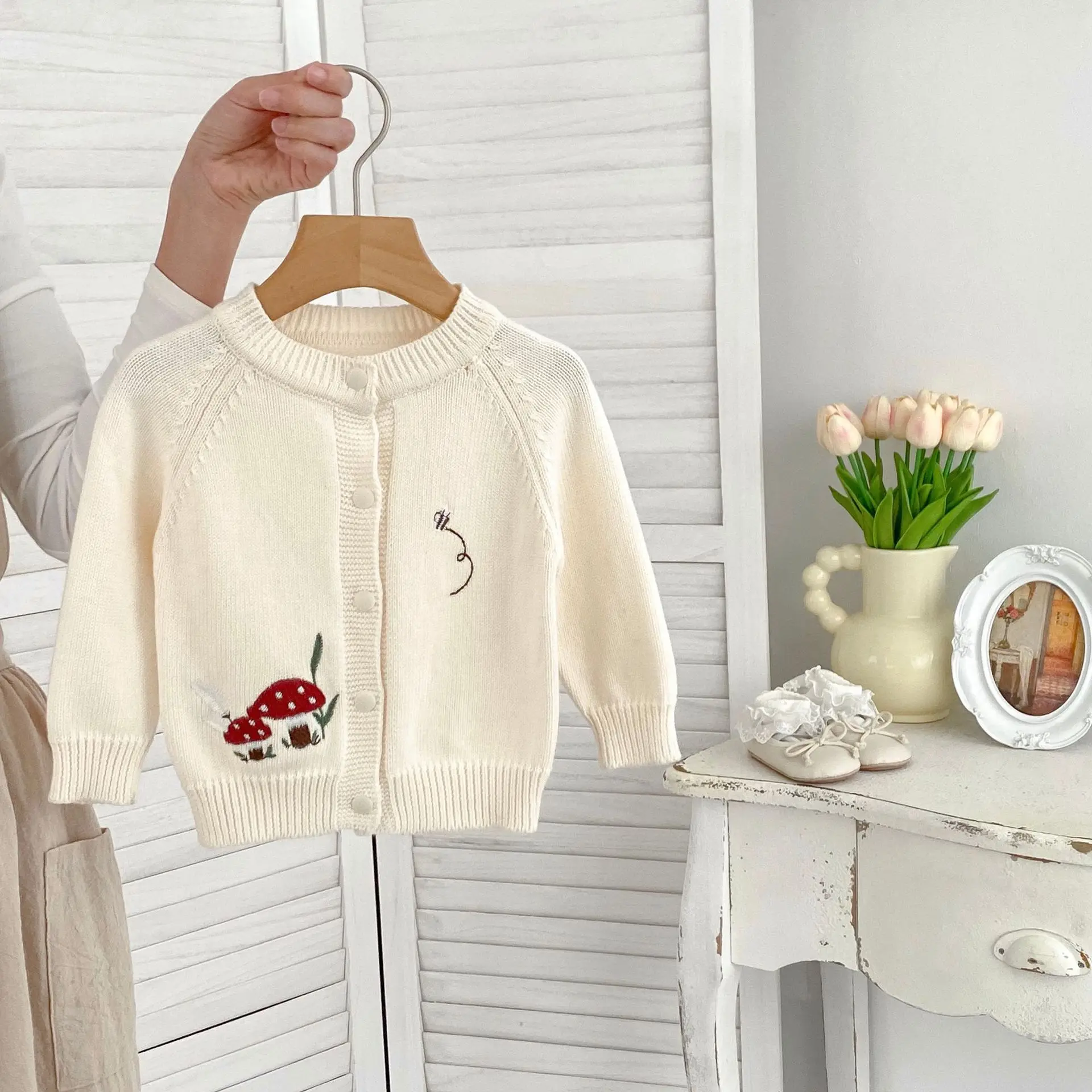 MILANCEL 2024 Autumn Baby Sweaters Infant Girls Knitted Cardigan Coat Cute Embroidery Mushroom Sweater Toddler Outwear