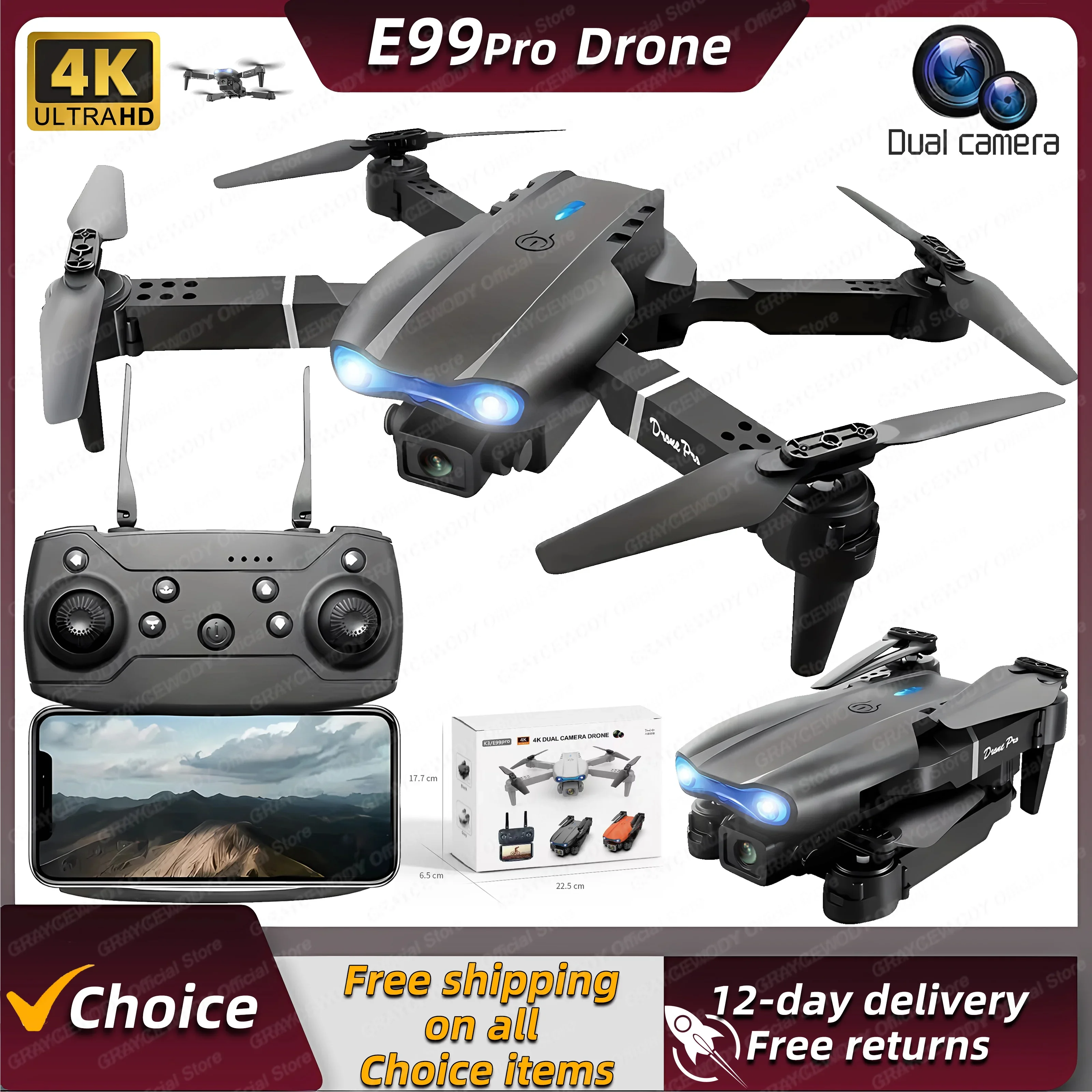 New E99Pro RC Drone 4K Professinal With Wide Angle Dual HD Camera Foldable RC Helicopter 5G WIFI FPV Height Hold Apron Sell