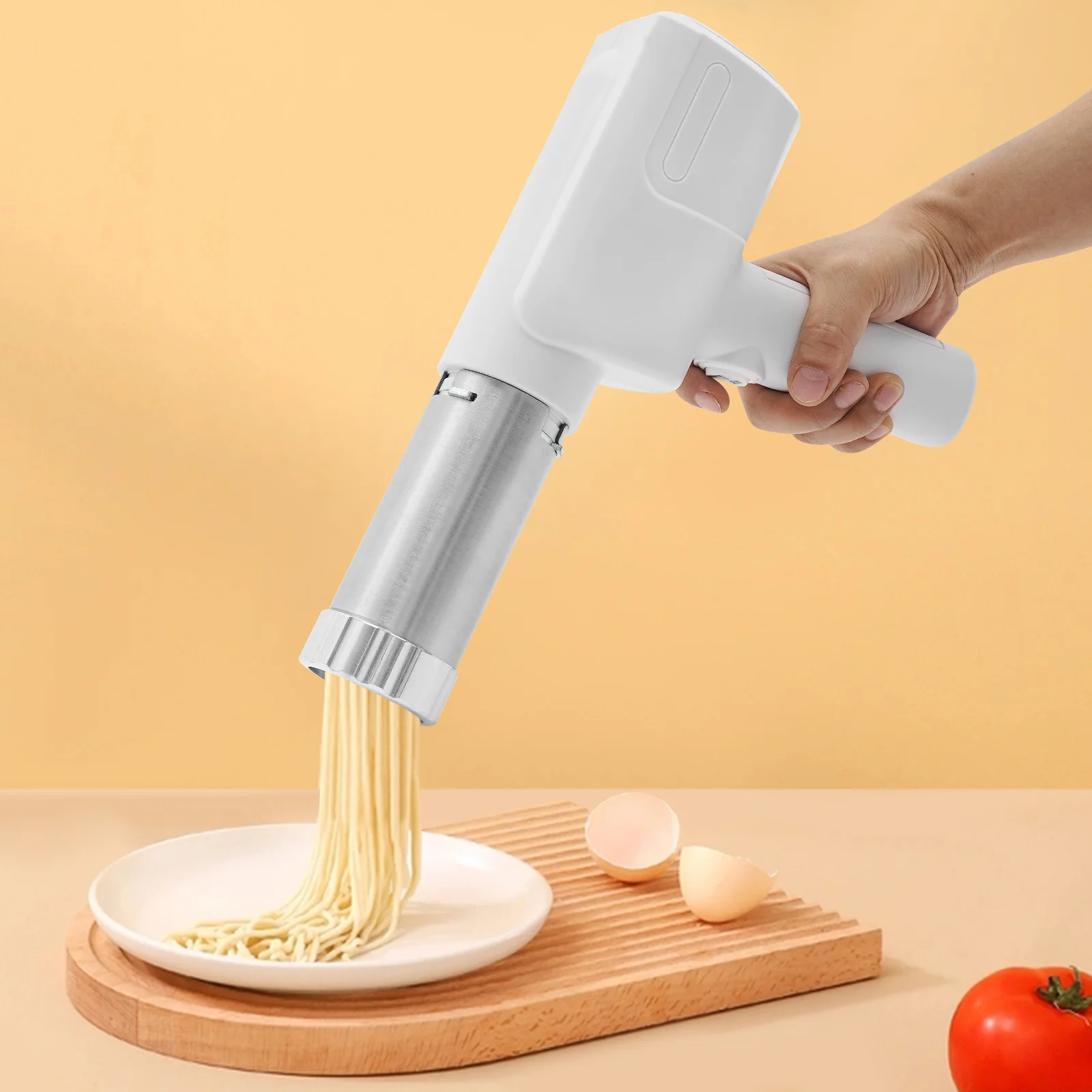 ハンドヘルド電気パスタメーカー、40W自動ステンレス鋼コードレスポータブル家庭用製麺機キッチンレストラン用