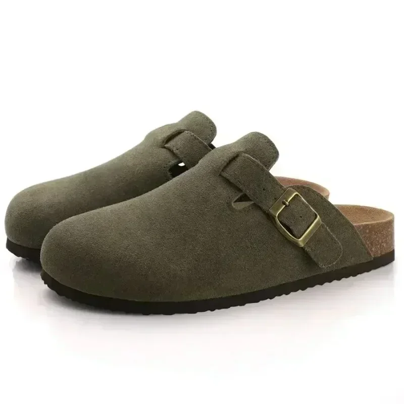 Pantoufles Fermées en Cuir de Vache pour Femme, Sabots en Daim, Sandales Rétro à la Mode, Mule de Jardin, Nouvelle Collection