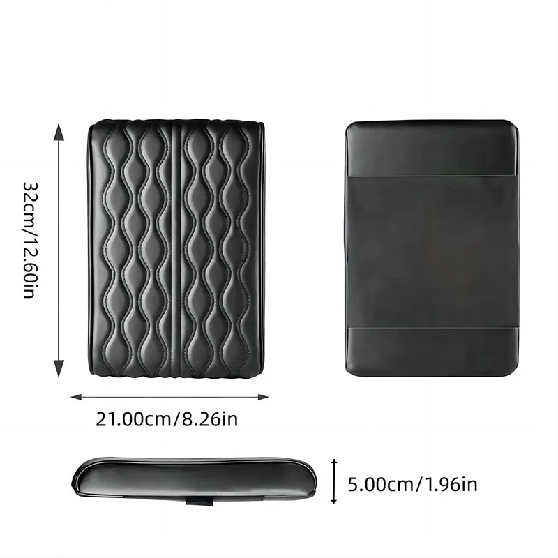 Wave Embroider PU Leather Car Armrest Mat Center Console Arm Rest Protection Cushion Auto Armrests Storage Box Cover Pad