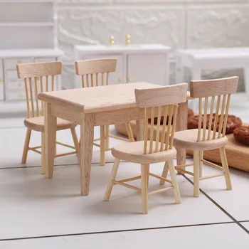 1:12 Dollhouse Wooden Dining Table Chair Model Set Miniature Furniture Accessories Restaurant Bar Table Furniture Kids Toy Gift