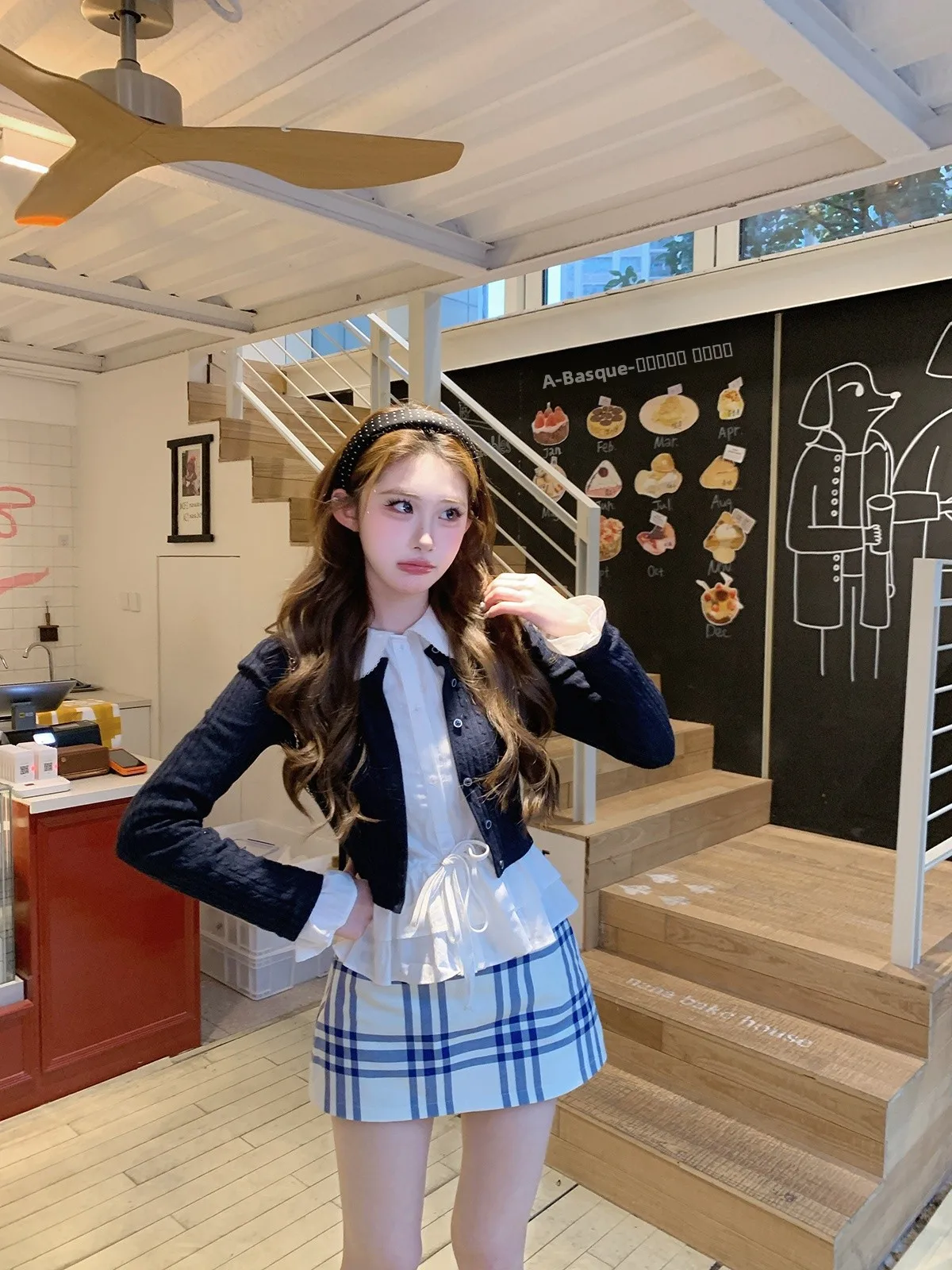 

Mochi Long Sve irt Collar Single Button Set Versatile Spring Faion Women's Two-Piece Suit Early Morning Class Letter