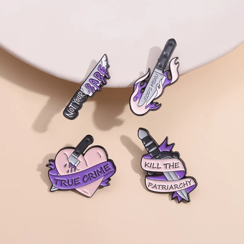 Creative Dagger Knife Heart Enamel Pin Kill The Patriarchy Brooch Cartoon Feminism Women Girls Power Lapel Badge Clothes Jewelry