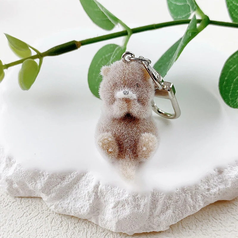 (.) Lovely 3D Flocked Otter Pendant Cute Cartoon Keychain Bag Pendant Keyring Hanging Decoration DIY Key Accessories view 5