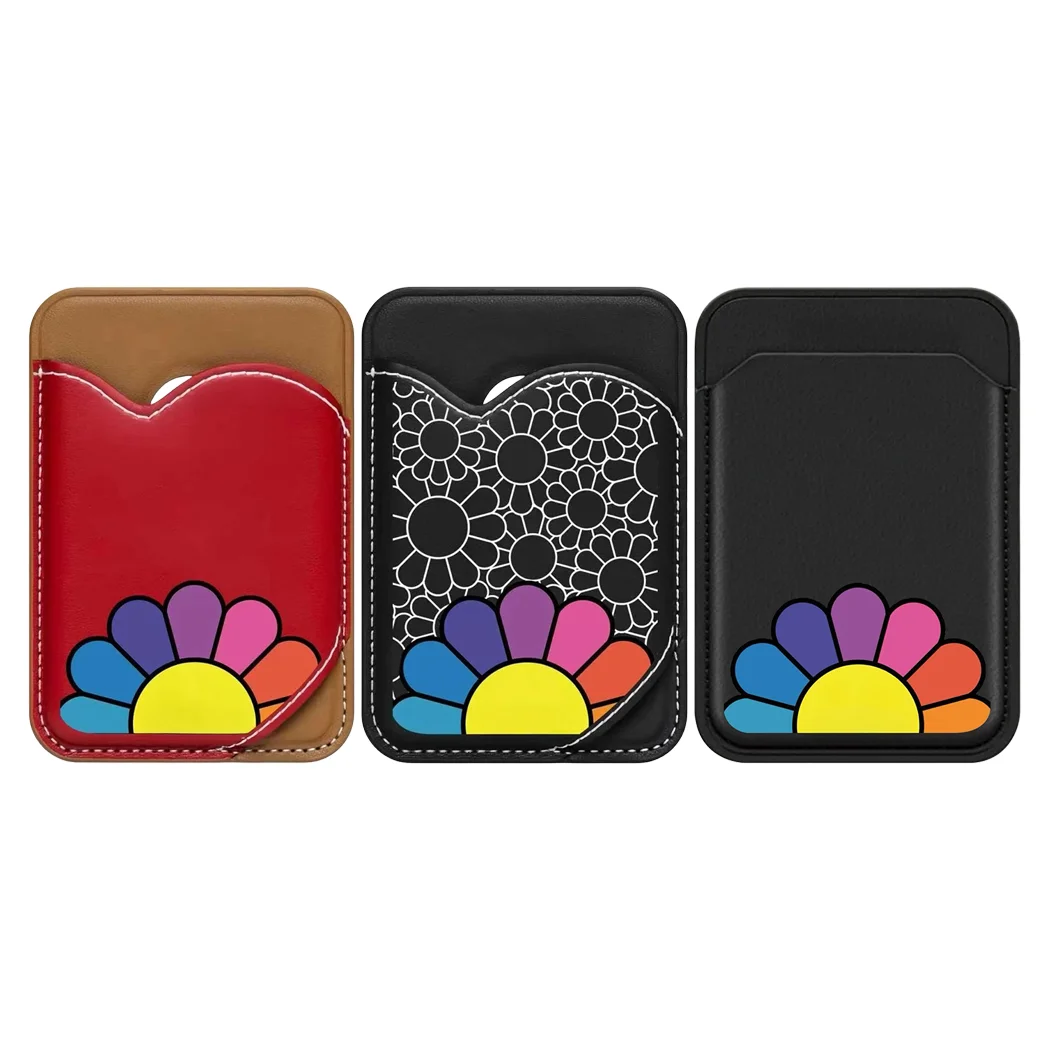 

PU Leather Heart Colorful Flower Magnetic Card Holder for iPhone Galaxy S Mobile Phone Accessories
