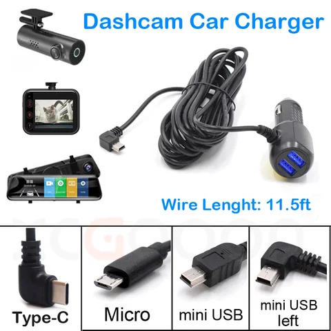 Кабель питания для видеорегистратора Mini/Micro/Type-C USB 11,5 футов 12-24 В — фото модели