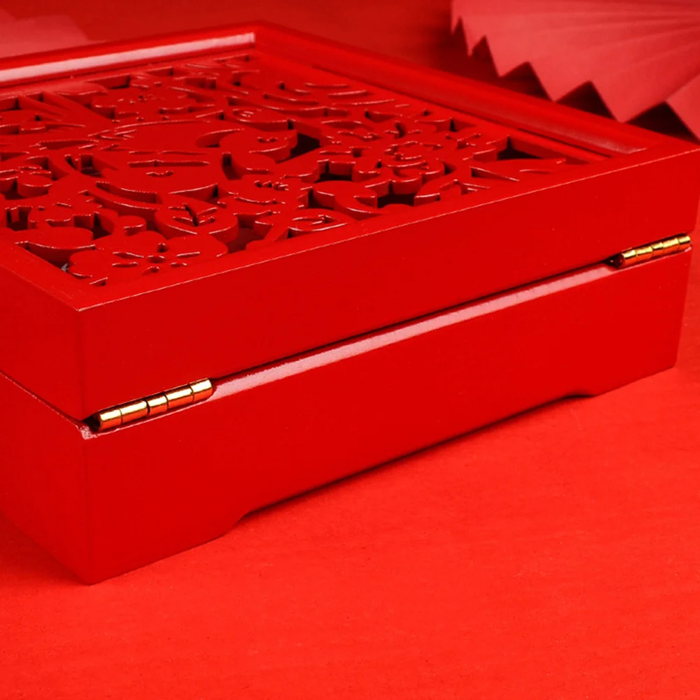 

Wedding Souvenir Storage Box Red Carved Chinese Style Souvenir Case Gift Box for Wedding Table Decoration and Storage