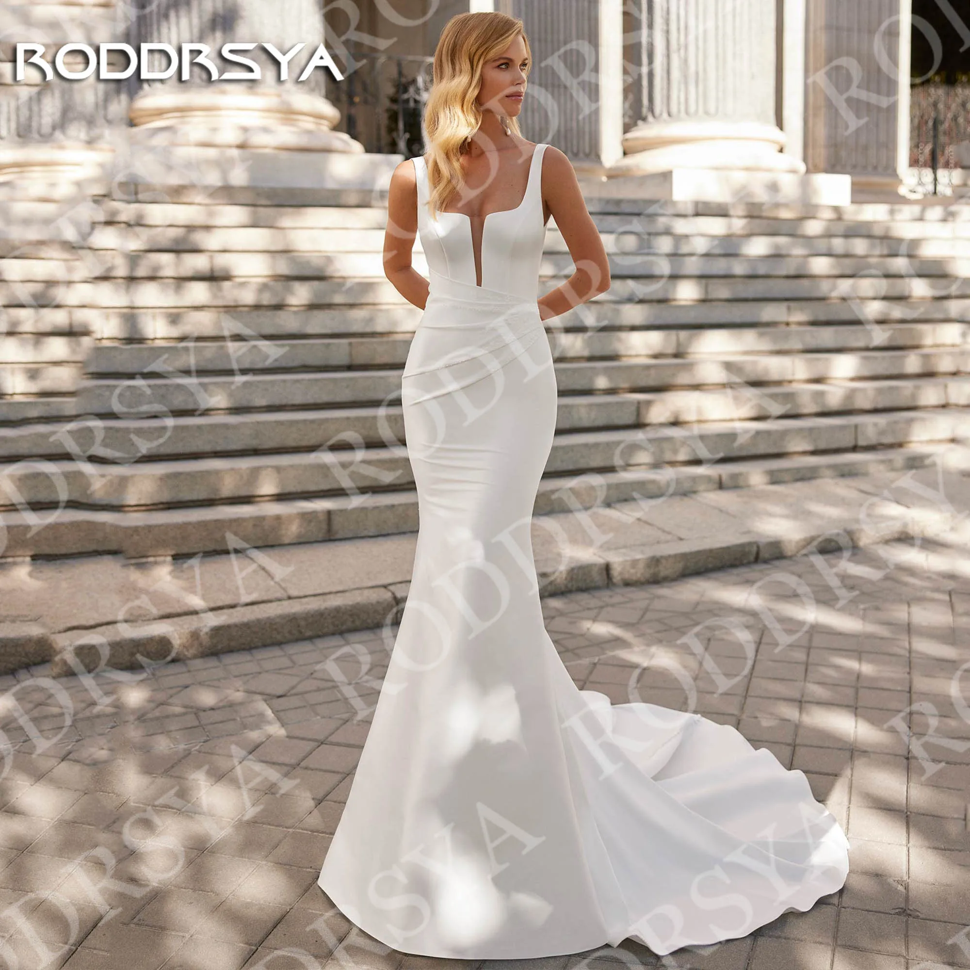 

RODDRSYA Backless Mermaid Wedding Dress Customized Sleeveless Modern Square Neck Beach Bridal Dresses Customized robe mariée