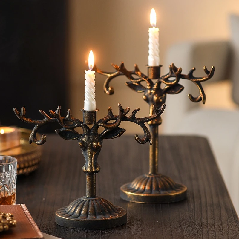 

European Vintage Bull Head Candle Holder Retro Iron Art Candlestick Creative Table Decor Party Home Decoration Accessories