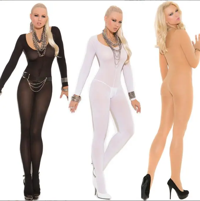 

full body nylon stockings Pantyhose Ultra-thin Transparent Long-sleeve Open Crotch Strap Tights Lingerie Teddy