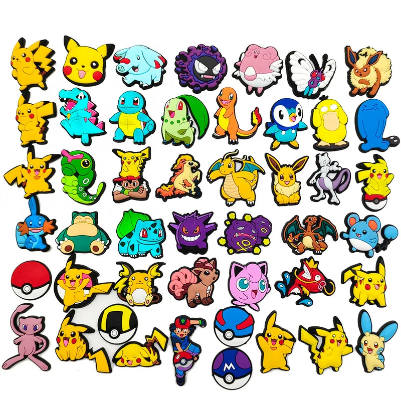 

Hot 47pcs Anime Pokemon Pvc Cave Shoes Diy Accessories Crocodile Buckle Pikachu Beach Beautiful Shoes Decoration Halloween Party