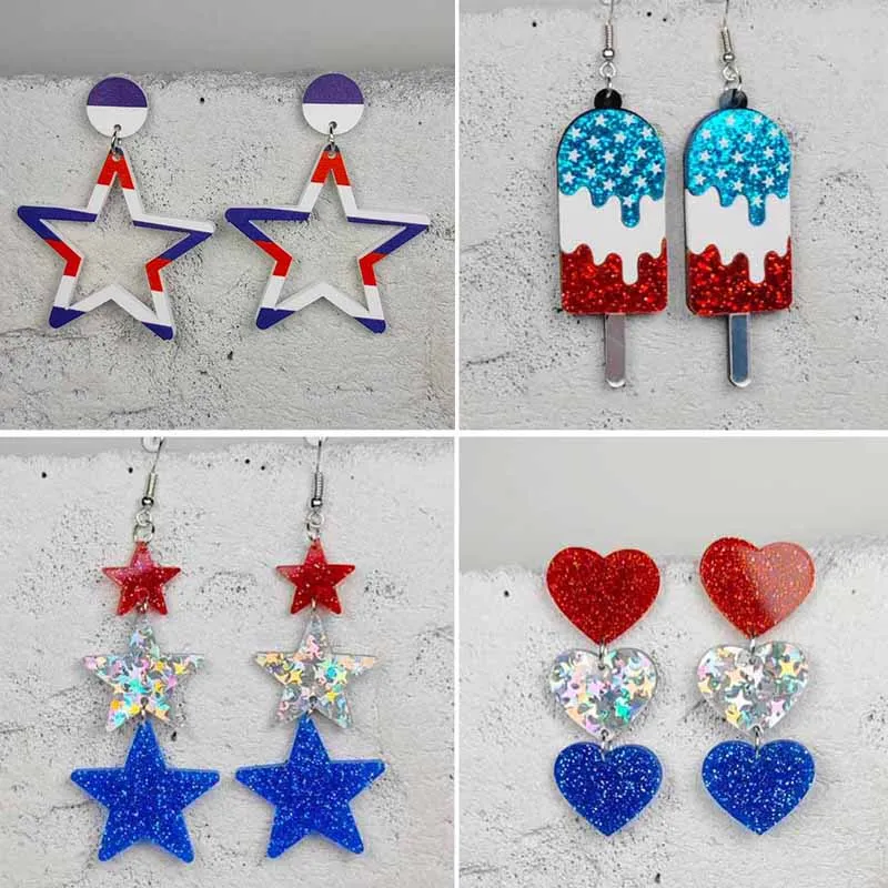 New Independence Day earrings American Flag Five-pointed Star Print Acrylic Ice Cream USA Popsicle Earrings Wholesale