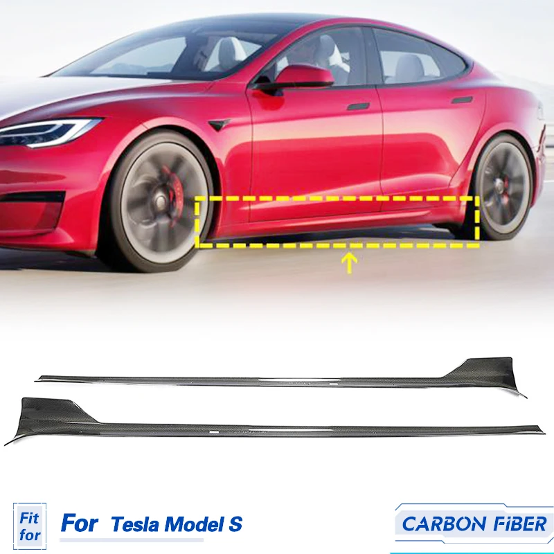 

Car Side Skirts Extensions Carbon Fiber For Tesla Model S Sedan 4-Door 2021 2022 Auto Racing Side Skirts Protector Accessories