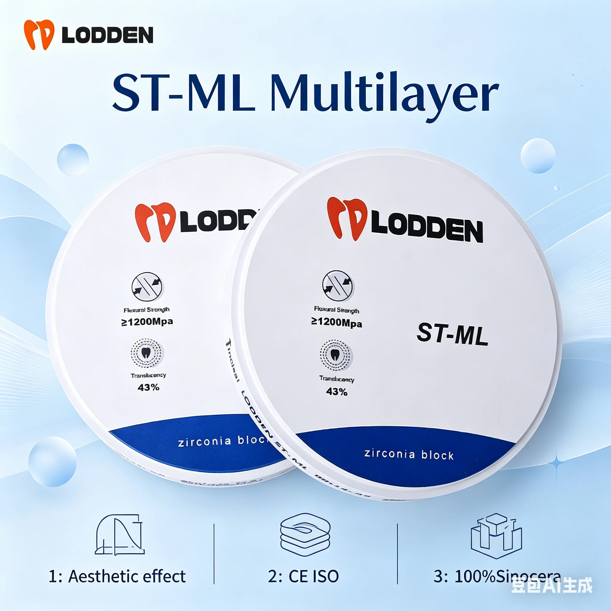 

Lodden ST-ML Multilayer Zirconia Block 98mm A Series CAD CAM Open System Dental Milling For Coping Long Bridge Dental Lab