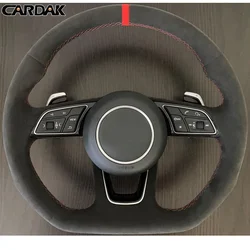 CARDAK Black Leather Black Suede Car Steering Wheel Cover For Audi A1 SQ2 2018 2019 A3 2016-2019 S3 Q2 2016-2019 RS3 2017-2019