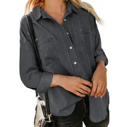 2024 Women's Denim Shirt Spring and Autumn New Loose Double Pocket Long Sleeve Versatile Casual Jacket Shirt