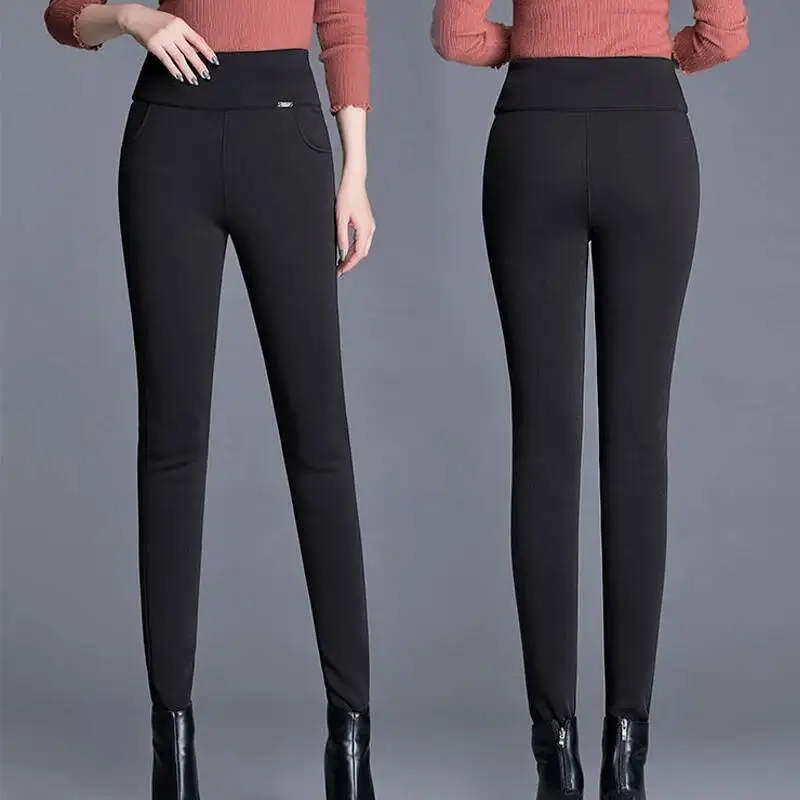 Winter Women Trousers 2025 New High-waist Elasticity Skinny Pencil Pants Warm Lined Velvet Casua Female Stetch Leggings