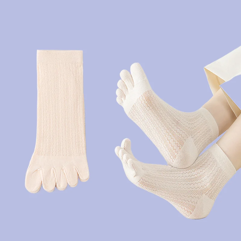 Chaussettes Courtes en Coton de Haute Qualité pour Femme, Accessoire Respirant, Absorbant la Sueur, Fendue, en Maille Creuse Fine, Nouvelle Collection Été, 5/10 Paires