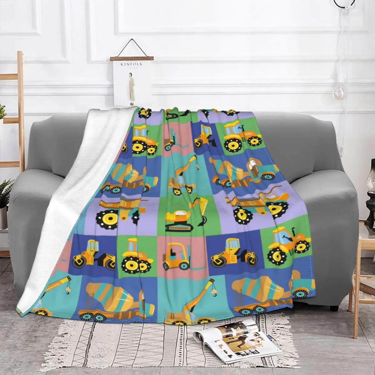 Child Car Anime Plaid Truck Excavator Blankets Velvet Printed Multi-function Lightweight Throw Blankets for Sofa Bedspread