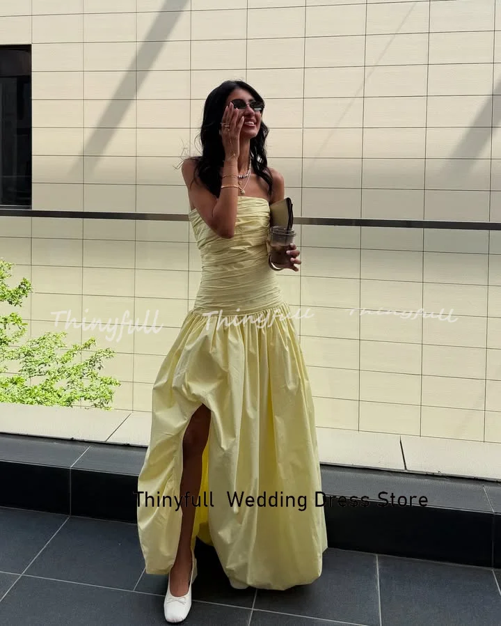 Thinyfull A-Linie Taft Arabische Abendkleider Ärmelloses trägerloses Ballkleid Langes formelles Eventkleid Robe De Soirée Maßgeschneidert