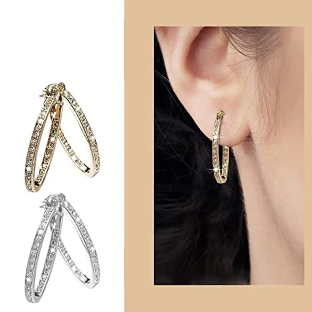 High-end Fashion Versatile Dazzling Circle Stud Rings With Crystal Cubic Sings Minimalist Earrings Accessories For Women H6O9